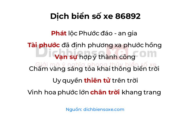 Dịch thơ biển số 86892