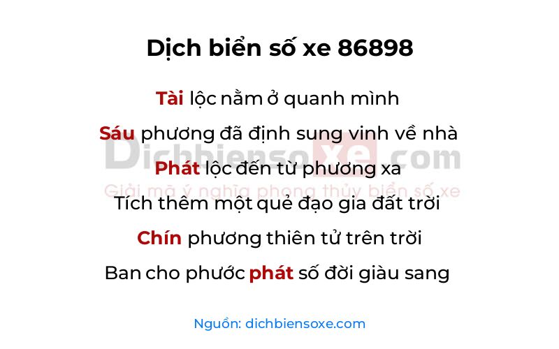 Dịch thơ biển số 86898