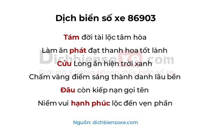 Dịch thơ biển số 86903