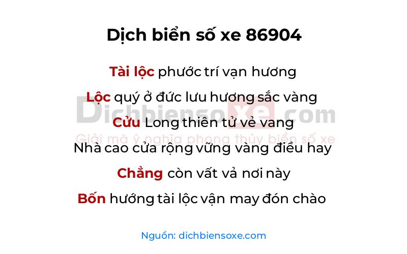 Dịch thơ biển số 86904