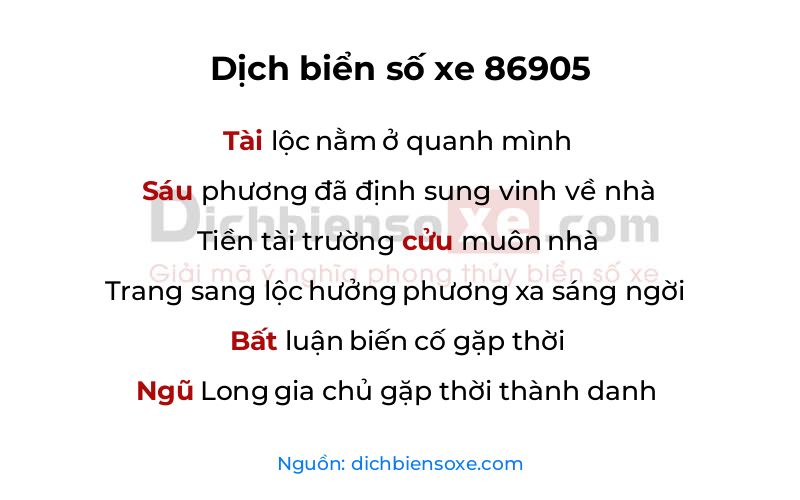 Dịch thơ biển số 86905