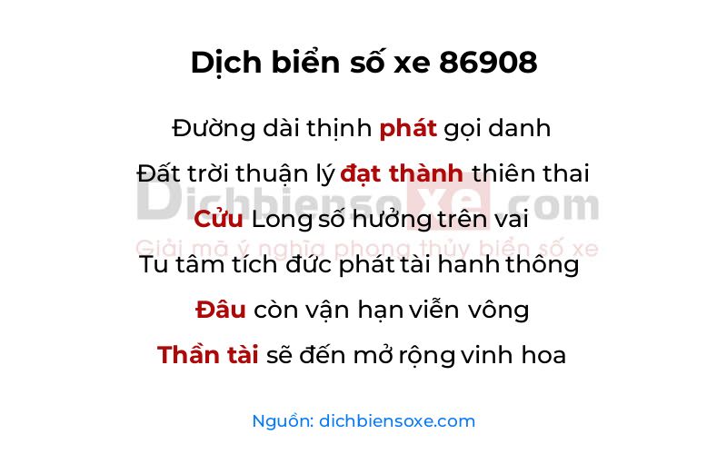 Dịch thơ biển số 86908