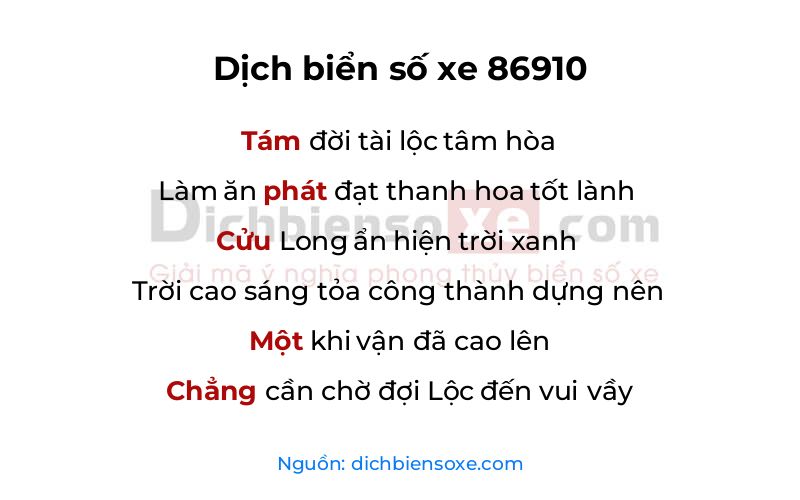 Dịch thơ biển số 86910