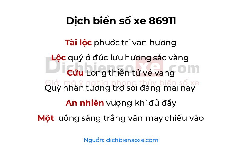 Dịch thơ biển số 86911