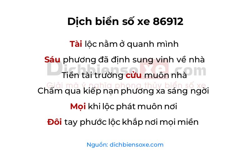 Dịch thơ biển số 86912