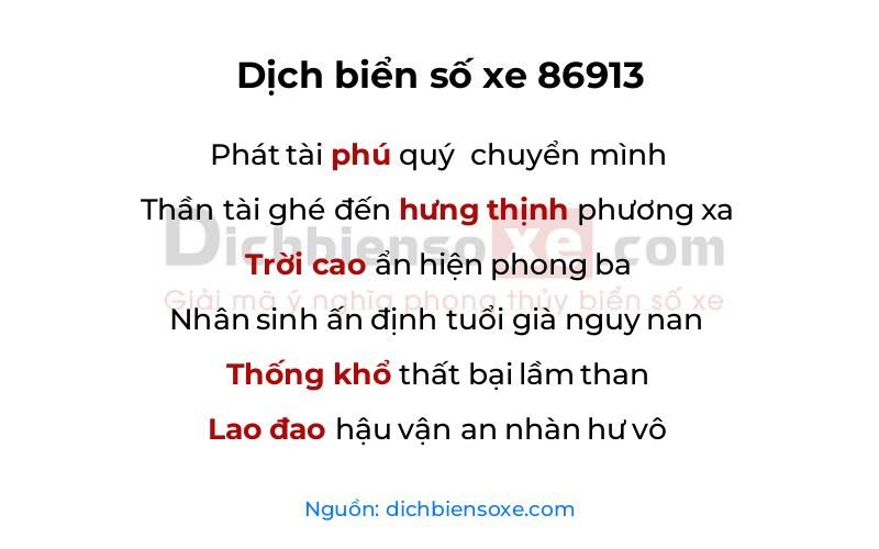 Dịch thơ biển số 86913