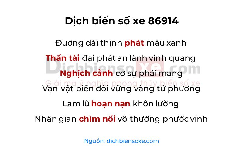 Dịch thơ biển số 86914
