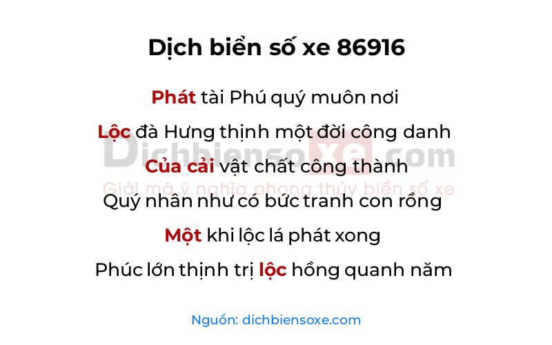 Dịch thơ biển số 86916