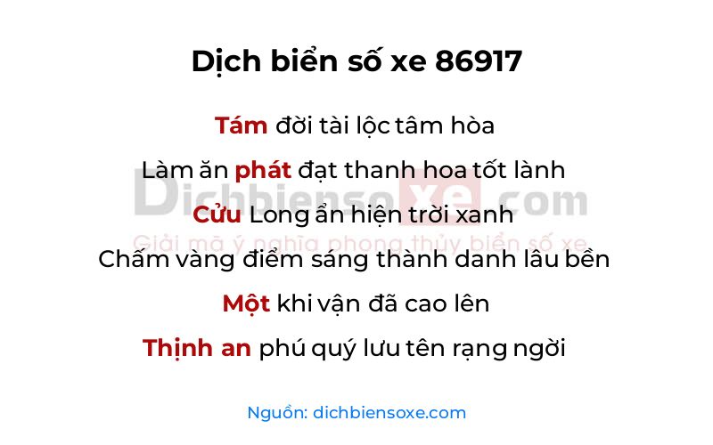 Dịch thơ biển số 86917