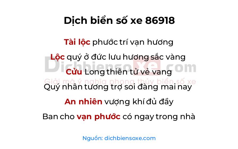 Dịch thơ biển số 86918