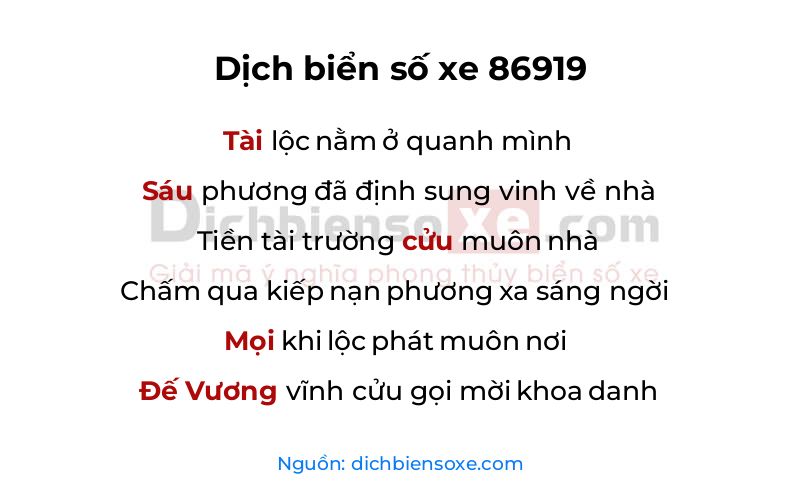 Dịch thơ biển số 86919