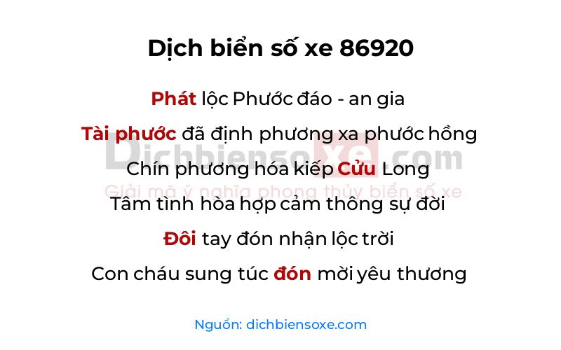 Dịch thơ biển số 86920