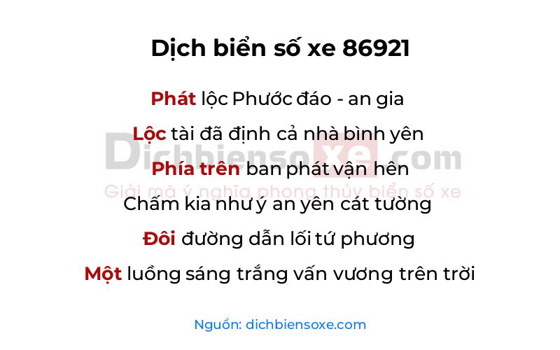 Dịch thơ biển số 86921