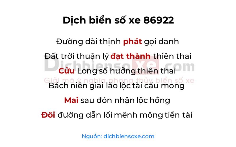 Dịch thơ biển số 86922