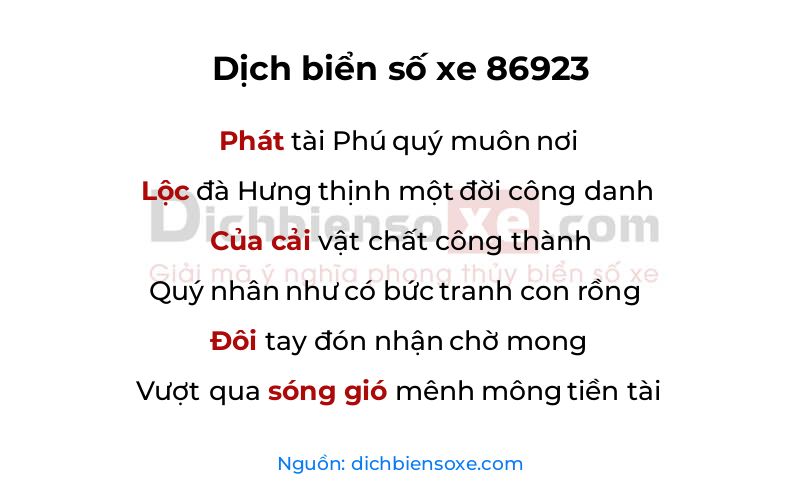 Dịch thơ biển số 86923