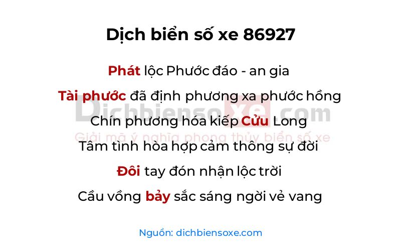 Dịch thơ biển số 86927