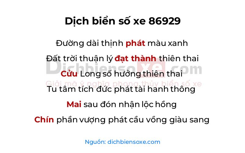 Dịch thơ biển số 86929