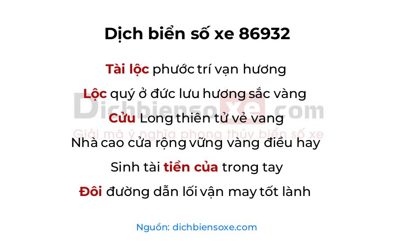 Dịch thơ biển số 86932