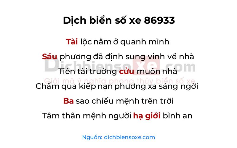 Dịch thơ biển số 86933