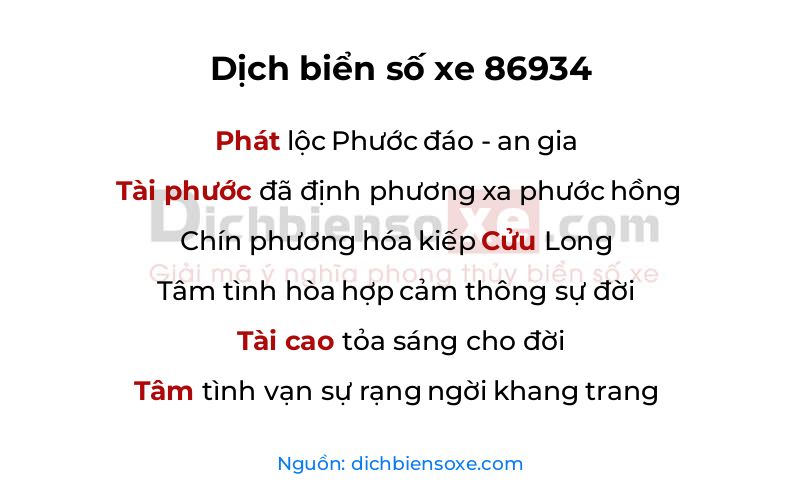 Dịch thơ biển số 86934