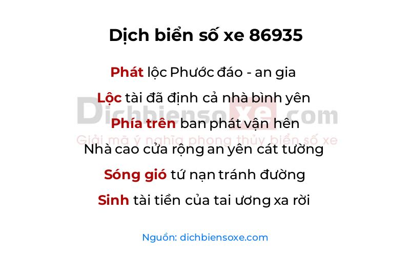 Dịch thơ biển số 86935