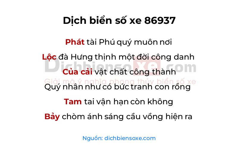 Dịch thơ biển số 86937