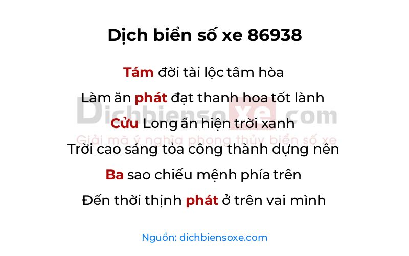 Dịch thơ biển số 86938
