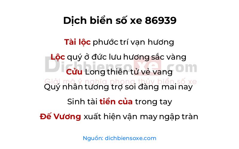 Dịch thơ biển số 86939