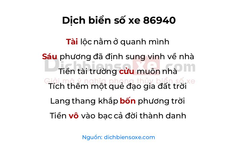 Dịch thơ biển số 86940