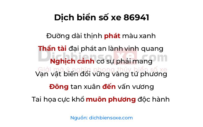 Dịch thơ biển số 86941