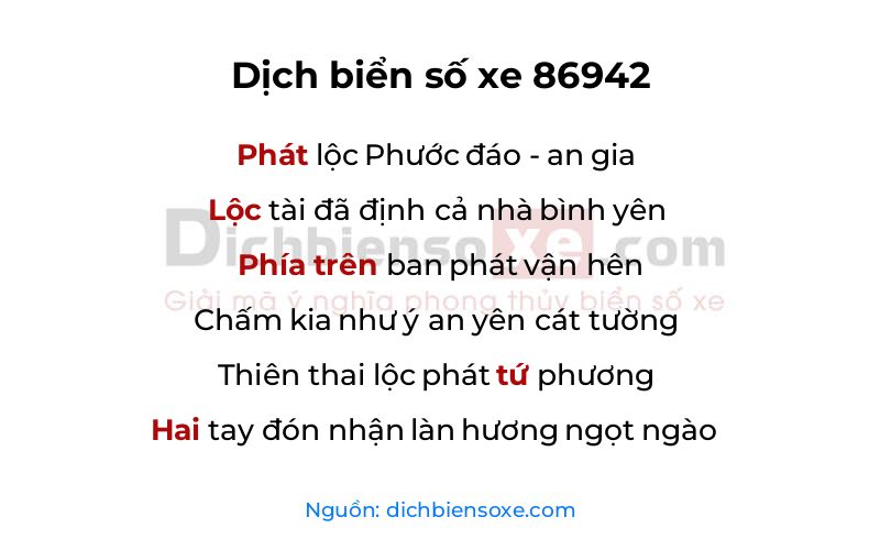 Dịch thơ biển số 86942