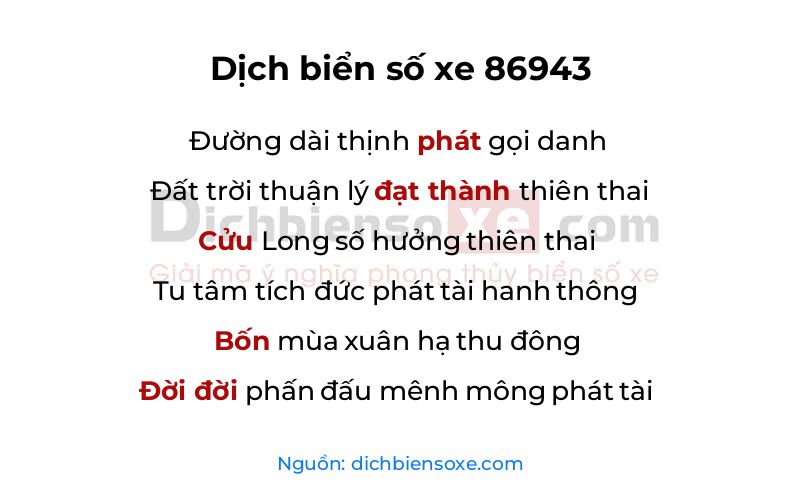 Dịch thơ biển số 86943