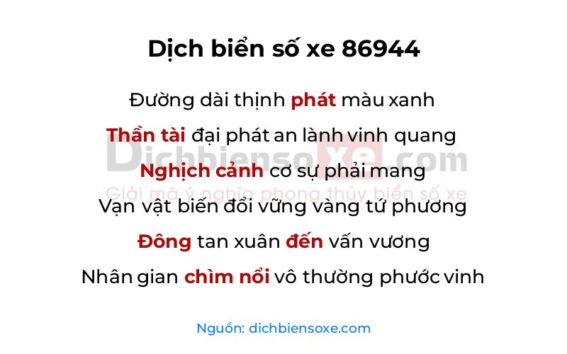 Dịch thơ biển số 86944