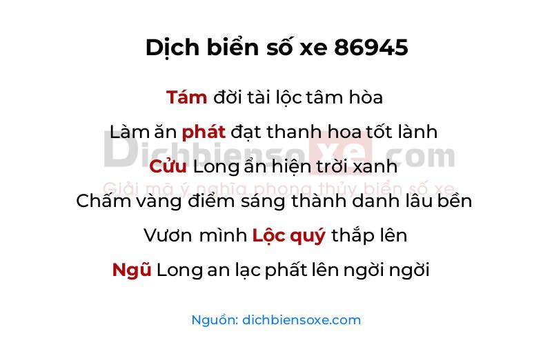 Dịch thơ biển số 86945