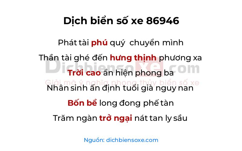 Dịch thơ biển số 86946