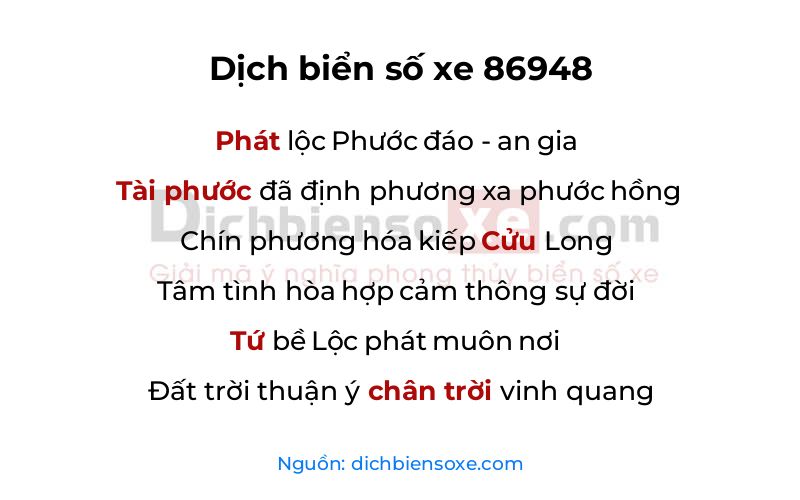 Dịch thơ biển số 86948