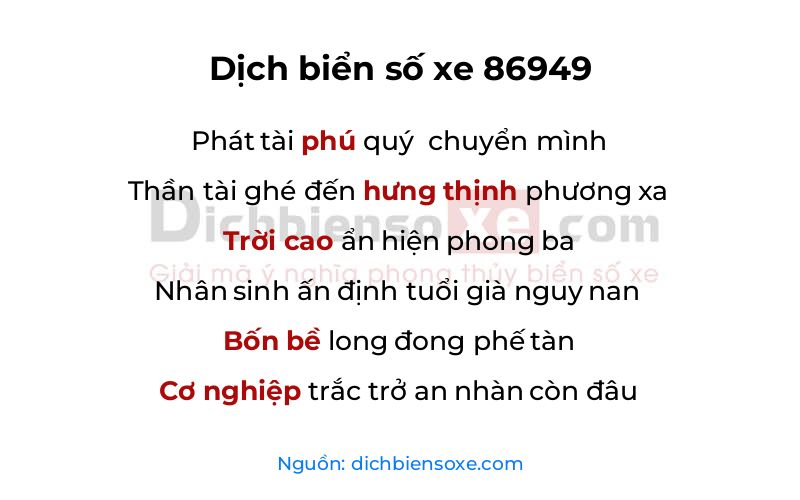 Dịch thơ biển số 86949