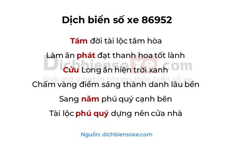 Dịch thơ biển số 86952
