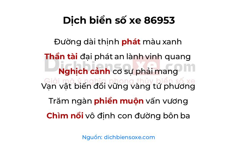 Dịch thơ biển số 86953