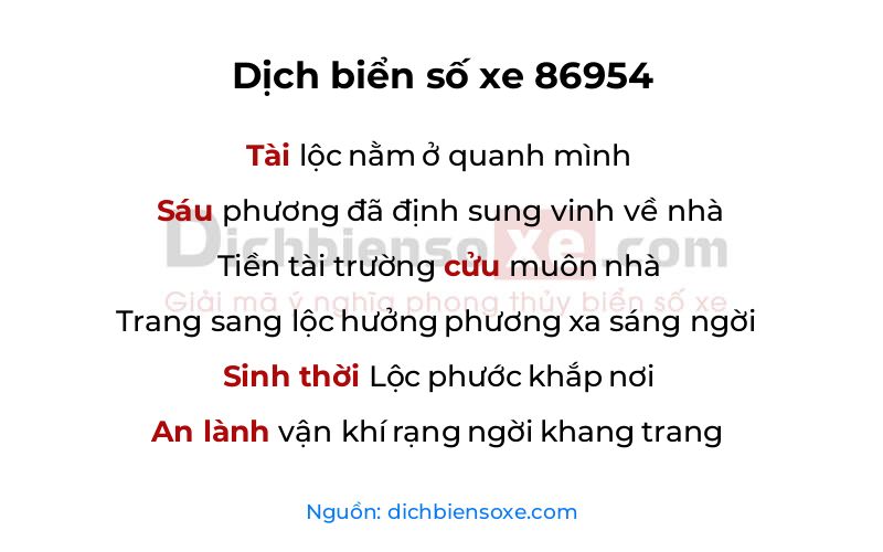 Dịch thơ biển số 86954