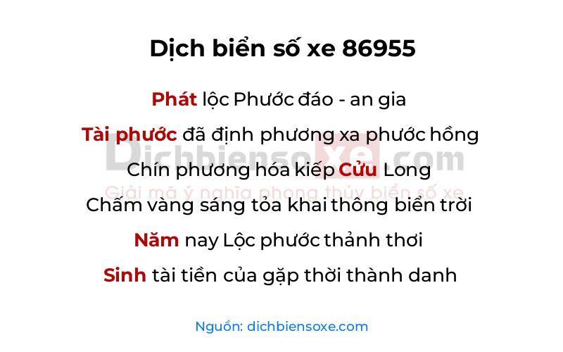 Dịch thơ biển số 86955