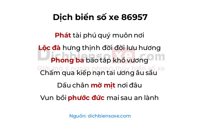 Dịch thơ biển số 86957