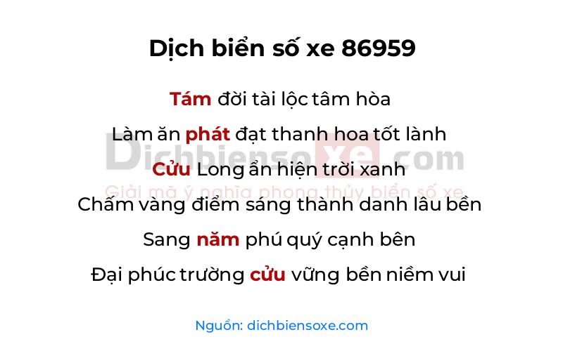 Dịch thơ biển số 86959
