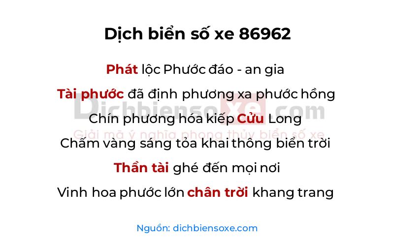 Dịch thơ biển số 86962