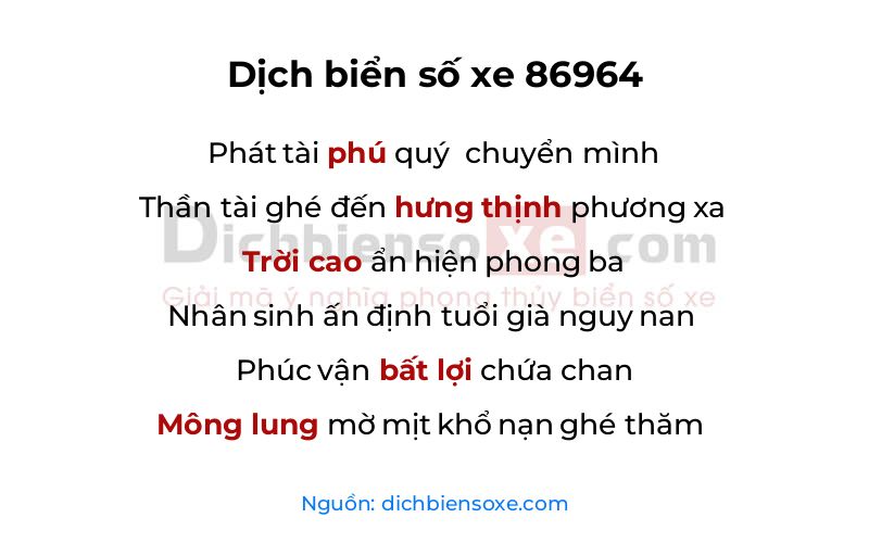 Dịch thơ biển số 86964