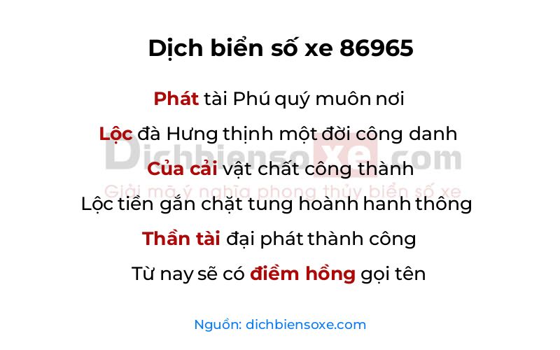 Dịch thơ biển số 86965