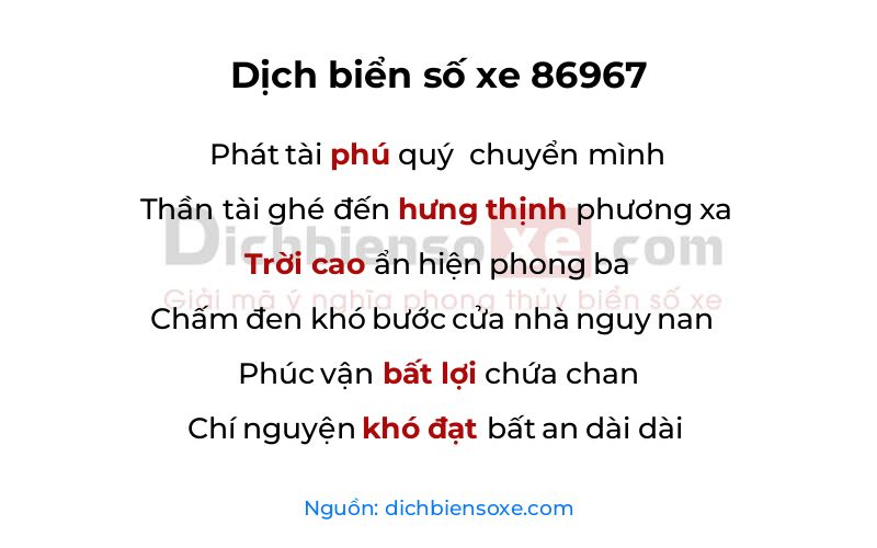 Dịch thơ biển số 86967