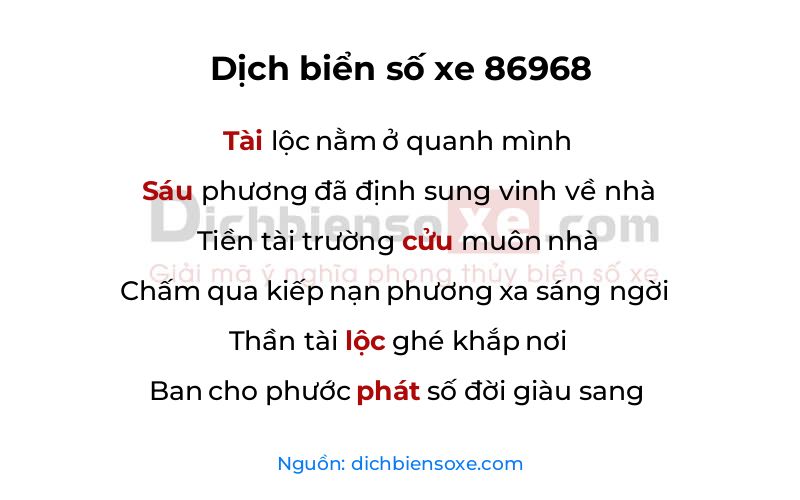 Dịch thơ biển số 86968
