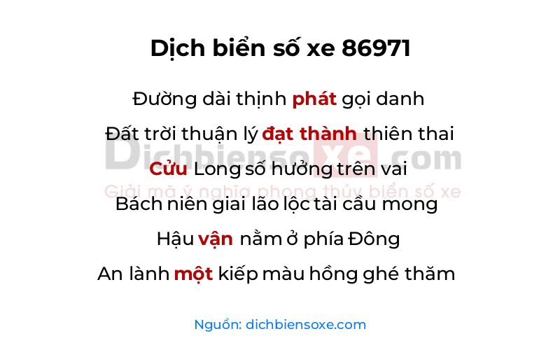 Dịch thơ biển số 86971