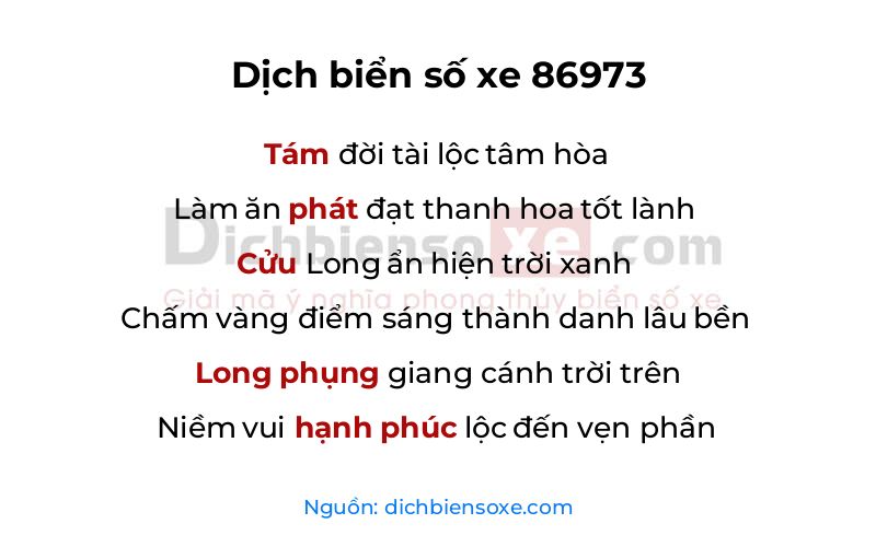 Dịch thơ biển số 86973
